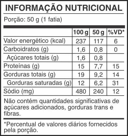 Tabela nutricional do Queijo Minas Frescal MontSul